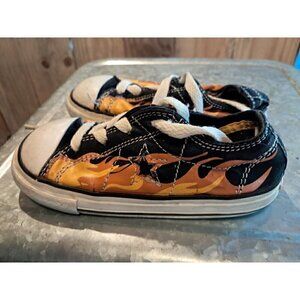 Converse One Star Sneakers Baby Toddler Size 8 Lace Up Low Top Orange Flames